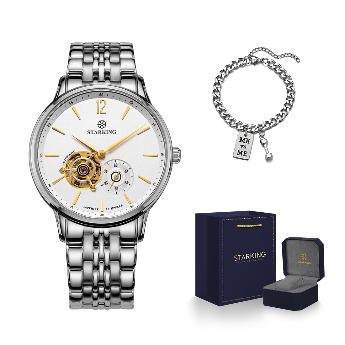 

STARKING Часы Automatic Mechanical Movement Stainless Steel Watchband Watch Unisex White Dial
