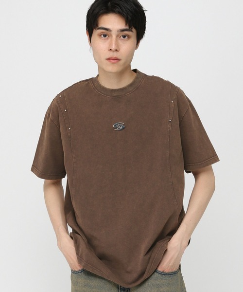 

3.3 Field Trip Футболка с коротким рукавом, крой оверсайз, с металлическими шипами, 3.3 Field Trip, коричневый