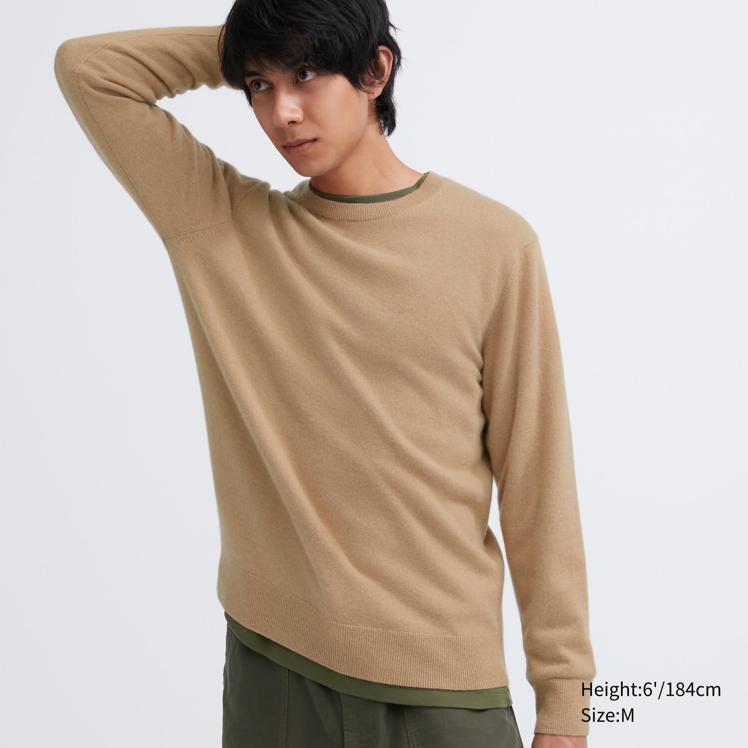 

Свитер Uniqlo мужской из кашемира с круглым вырезом, бежевый