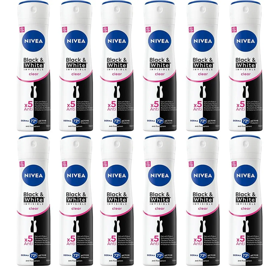 Антиперспирант-спрей «Black & White Invisible Clear» от NIVEA, 150 мл, 12 шт. Nivea