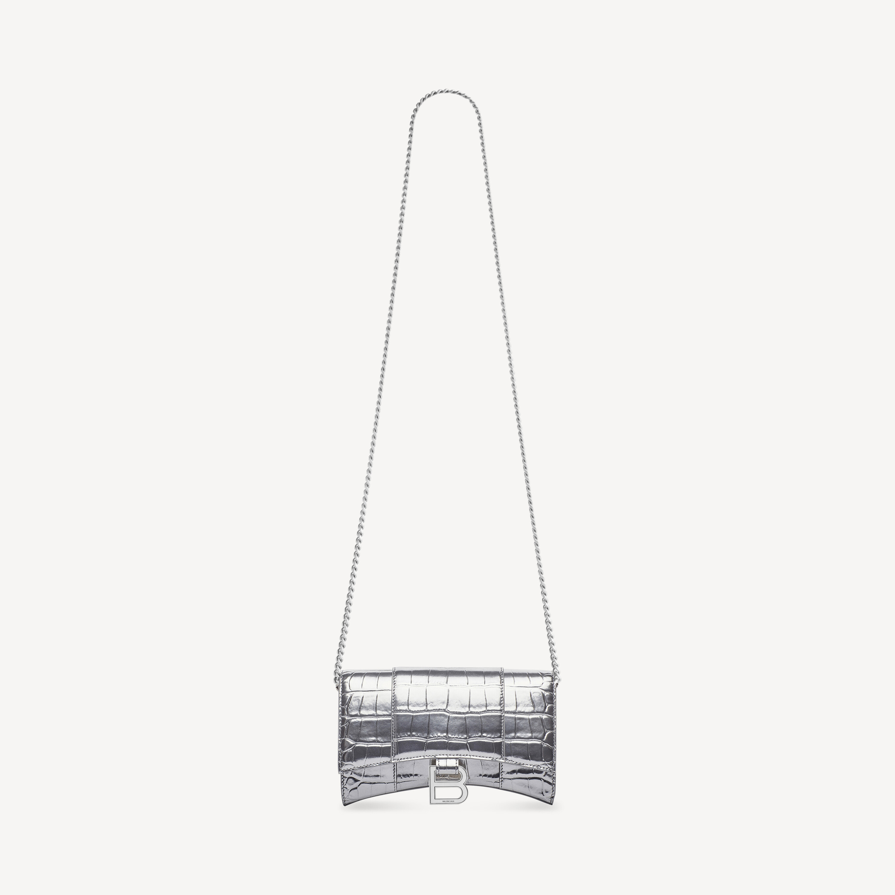 

Женский кошелек на цепочке Hourglass в серебристом цвете BALENCIAGA, серебряный