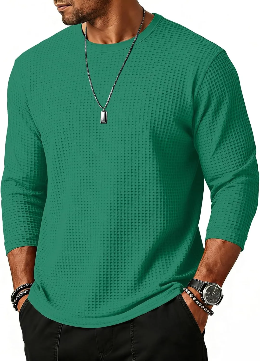 

Waffle Shirts для мужчин, легкая и удобная модель с 3/4 рукавом lcyhony