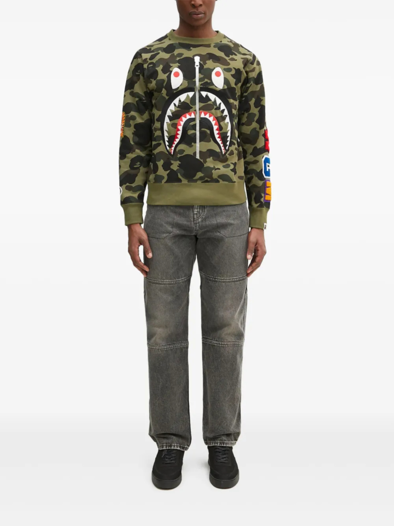 

Толстовка с круглым вырезом и принтом акулы A BATHING APE 1St Camo, зеленый