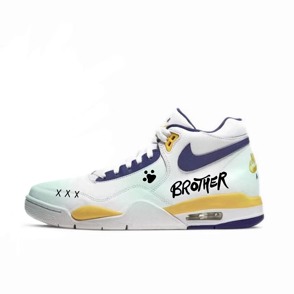 

Nike Кроссовки Flight Legacy Mint Trend Mid Top Vintage Basketball Shoes мужские бело-желто-голубые