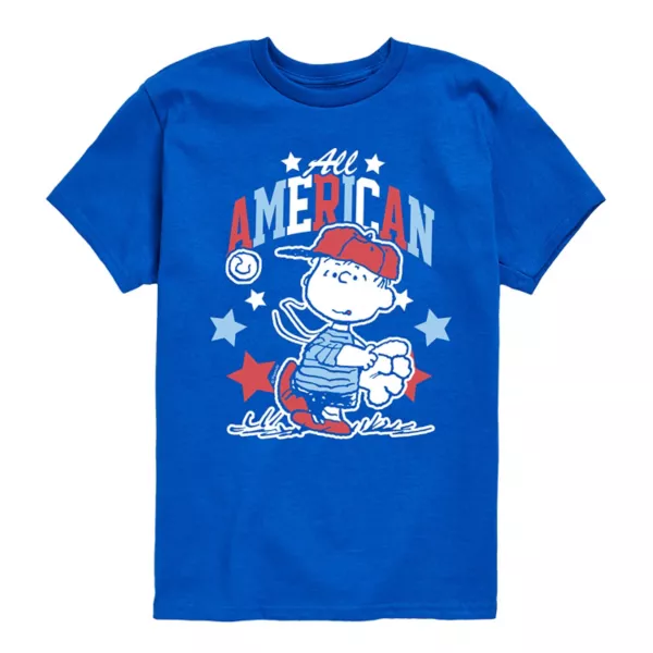 

Бейсбольная футболка с рисунком "Peanuts Linus Americana" для мальчиков 8-20 лет Licensed Character, синий
