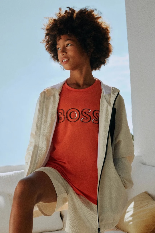 

Детская хлопковая футболка Boss, оранжевый