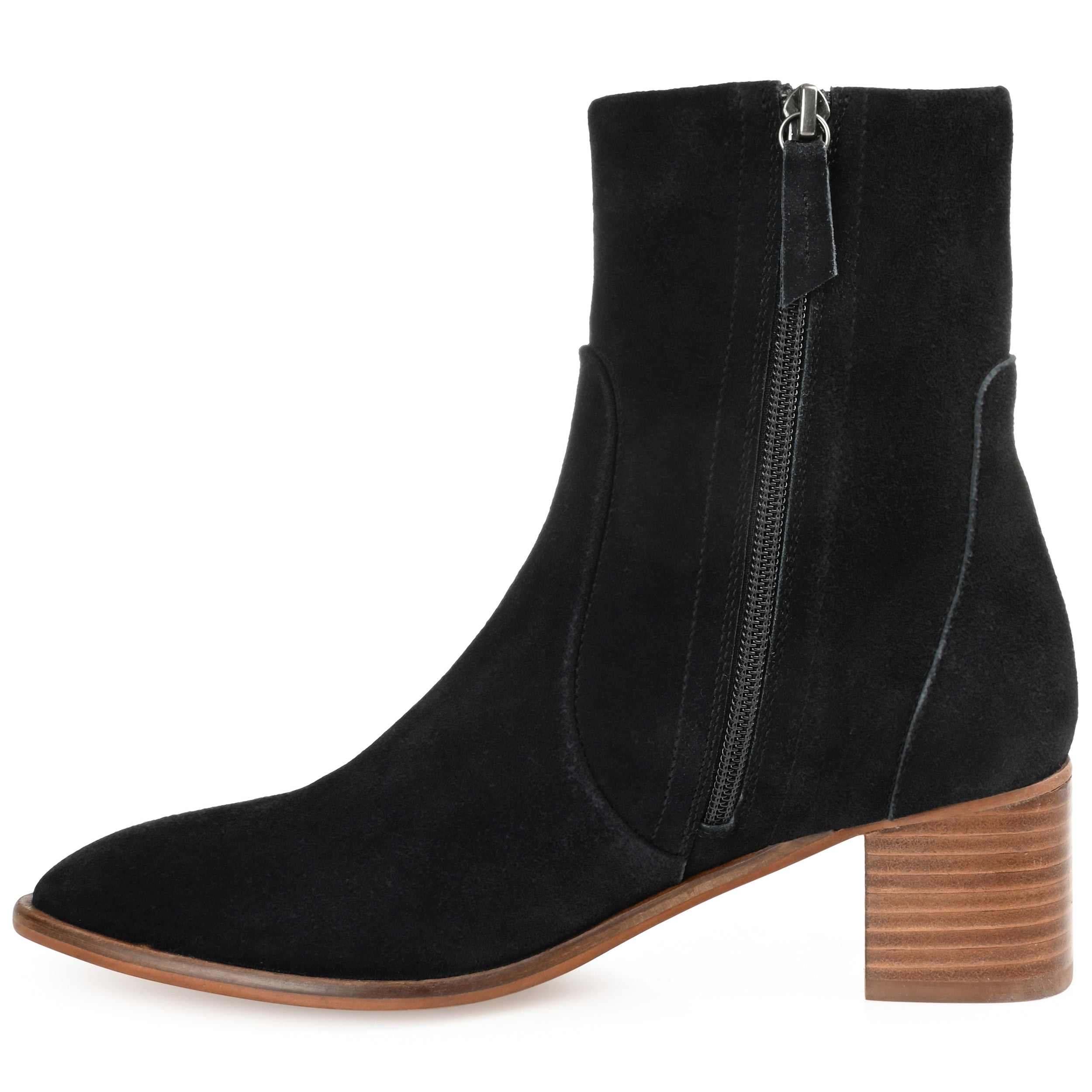 Женские ботильоны Journee Signature из натуральной кожи Airly Almond Toe Stacked Ankle Boots, черный — фото 2