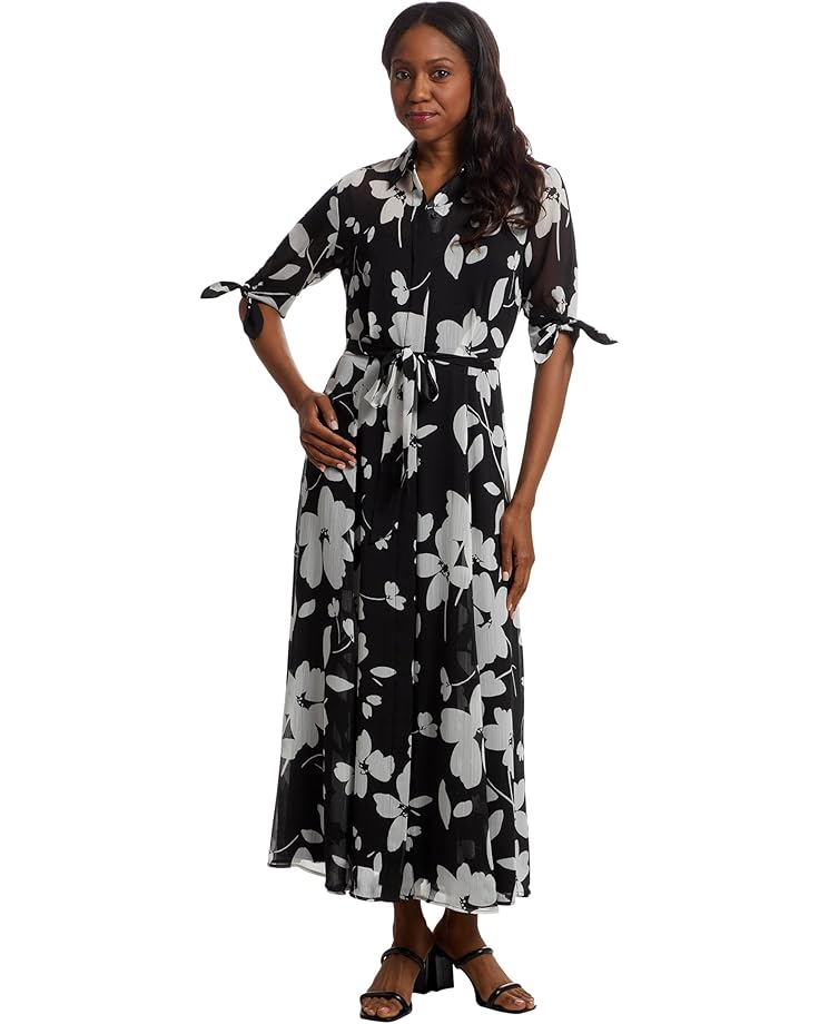 

Платье Calvin Klein Floral Chiffon Shirt Dress, цвет Black Cream