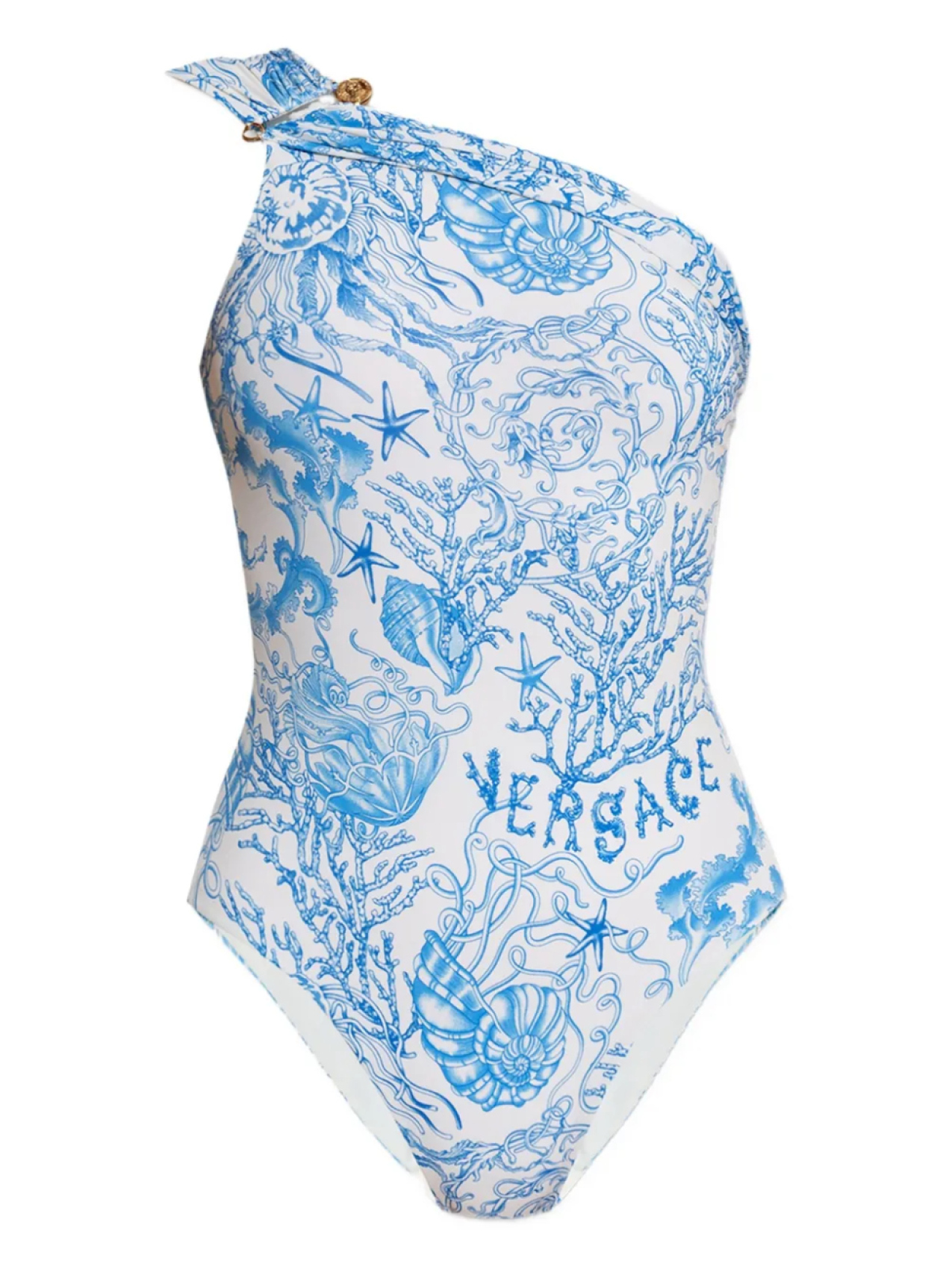 

Купальник с принтом на одно плечо Versace, белый