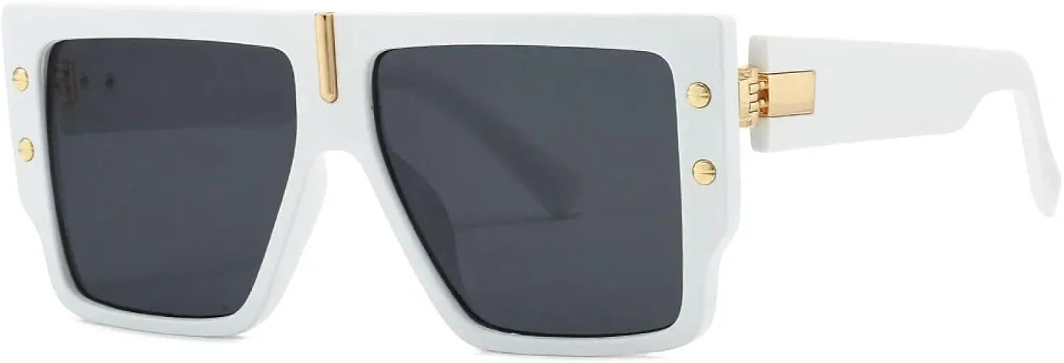 

Роскошные солнцезащитные очки с плоской верхней частью для женщин и мужчин, винтажные, увеличенного размера, популярные, с заклепками TVTBBVV, White Black