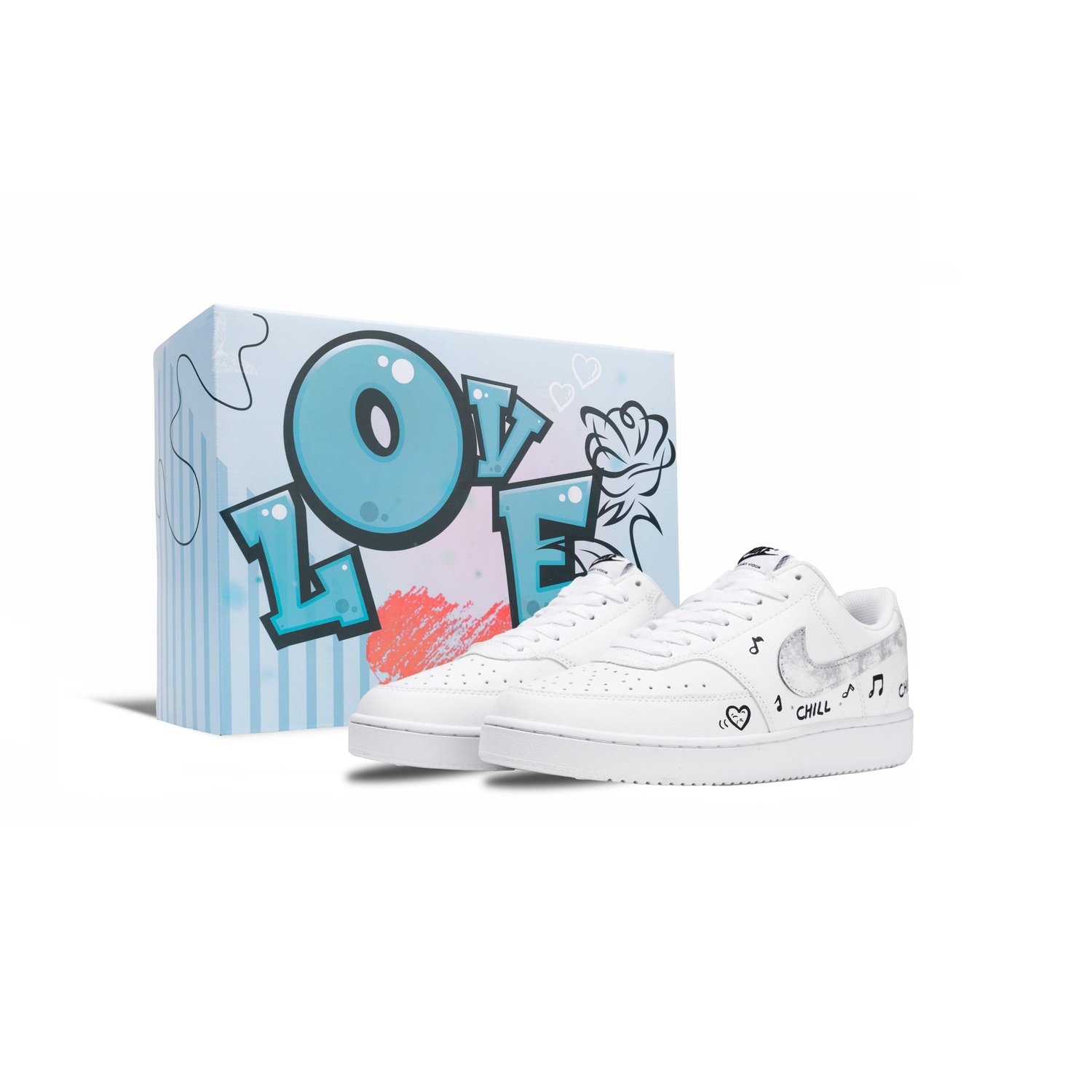 

Nike Court Vision 1 Joyful Heart музыкальная нота устойчивые к истиранию низкие скейтборд кроссовки мужские серый белый