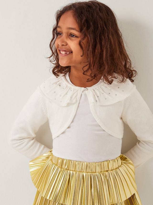 

Детский укороченный кардиган из хлопка с пайетками Monsoon, Ivory
