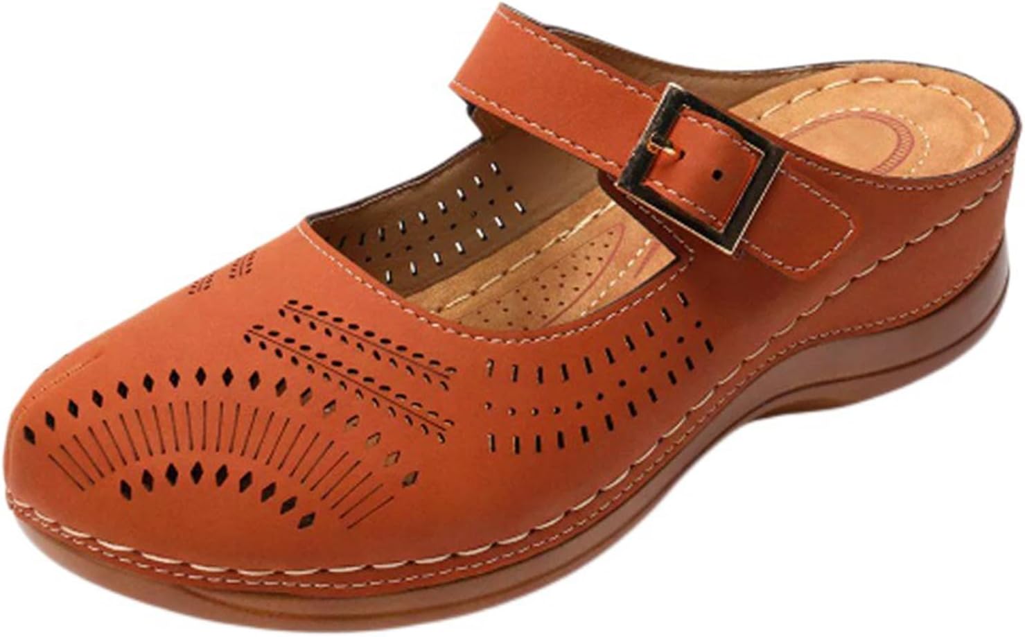 

Женские мюли с цветочным принтом для лета, удобные ортопедические сандалии на платформе, закрытый носок, без задника, комфортные, дышащие, для прогулок, повседневные и нарядные бохо-сандалии на танкетке, с легким надеванием Kvotuu, коричневый