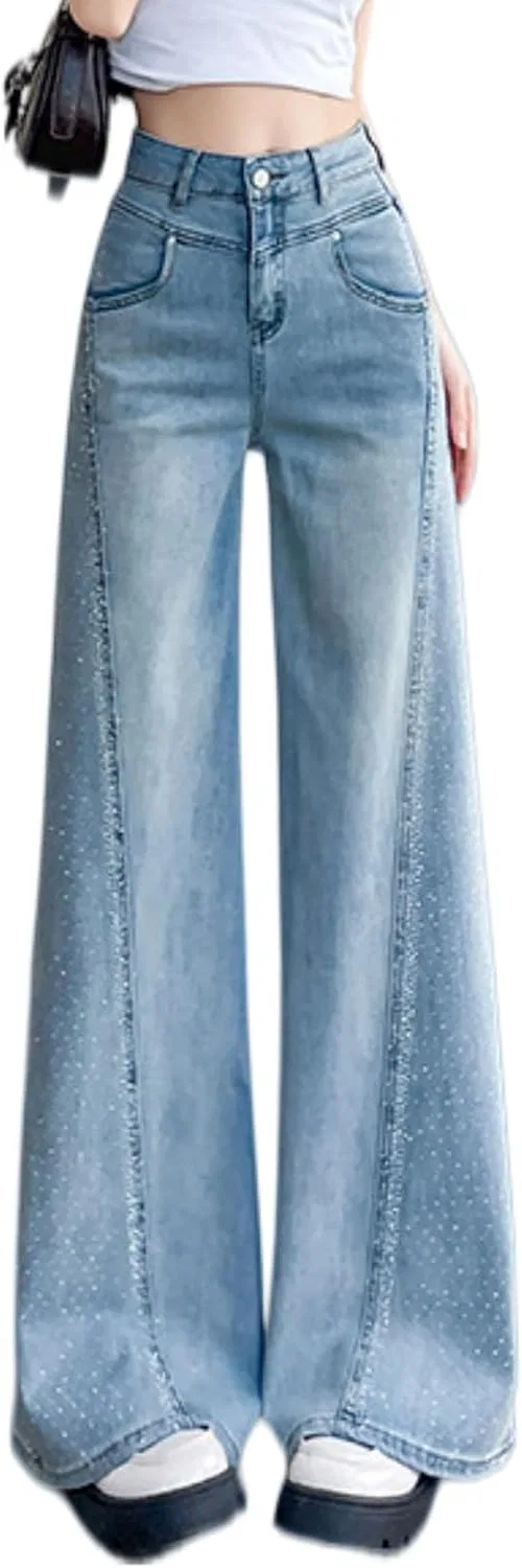 Джинсы с пайетками, широкие, Sky Blue Short