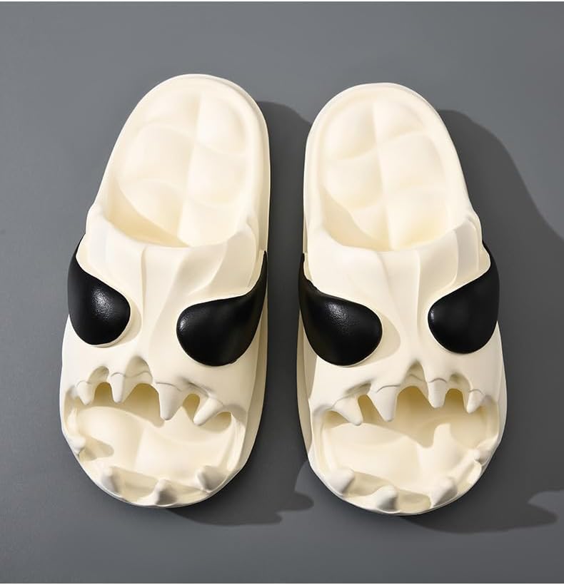 FSwinder Skull Ghost Slides, спортивные сандалии, противоскользящие облачные тапочки для мужчин и женщин, удобные домашние туфли с открытым носком, домашние туфли для открытого пальца, Хэллоуин Skull Slides, толстые мягкие туфли для душа, белый — фото 3