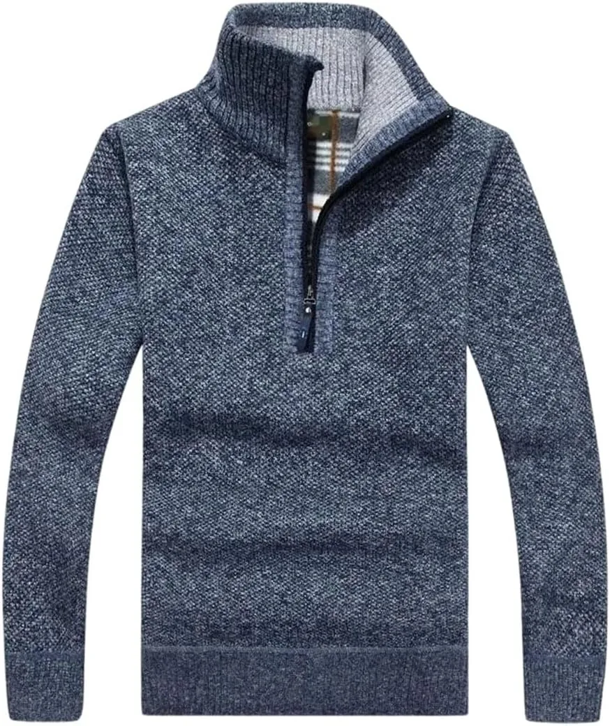 

Мужской шерстяной толстый свитер с полумолнией и воротником-стойкой