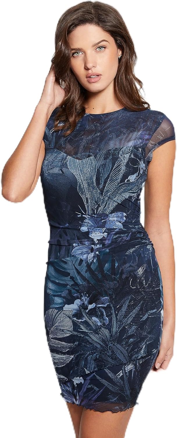 

GUESS Женское платье Aida с коротким рукавом, Etched Tropical Print Dark