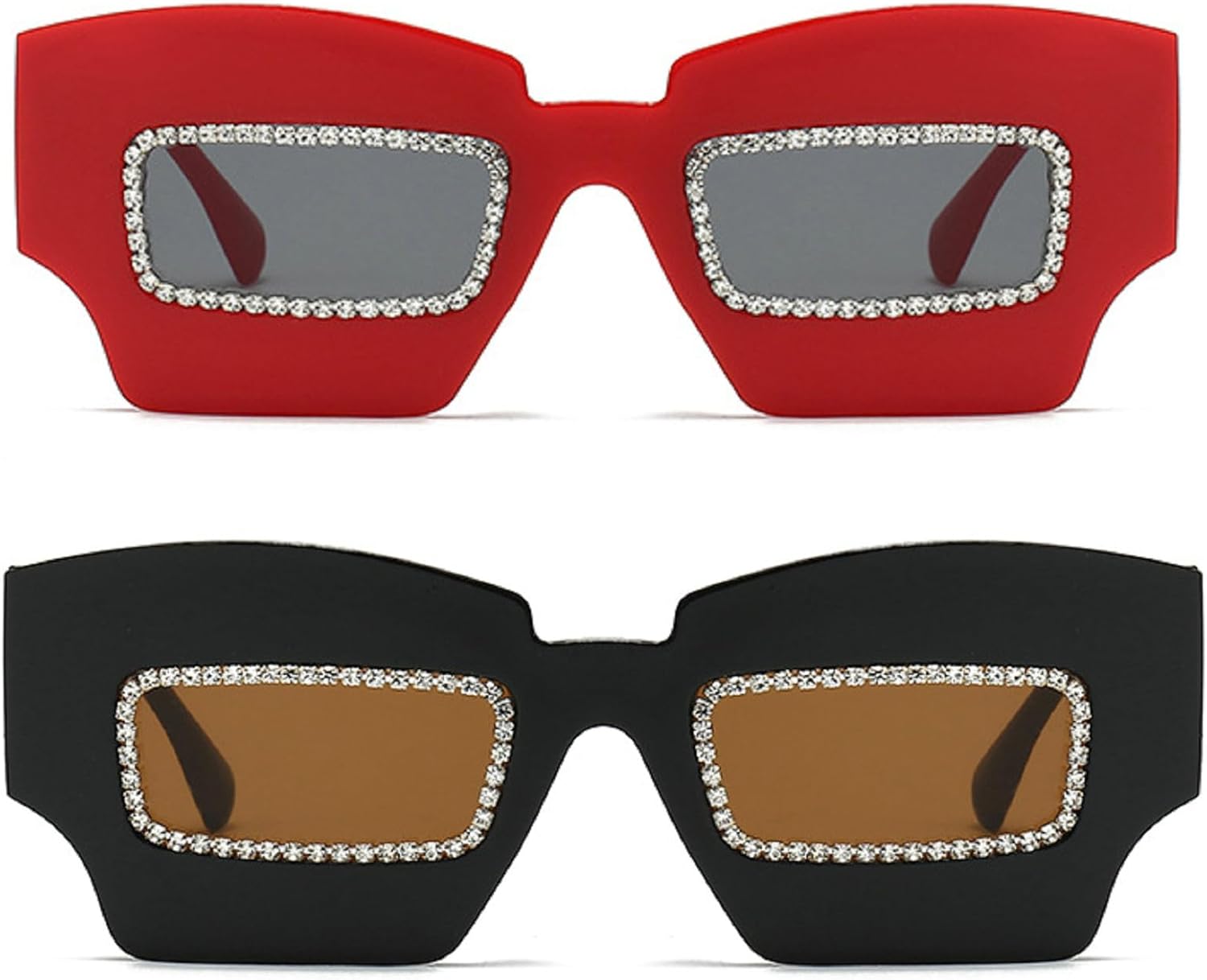 

Крупные квадратные солнцезащитные очки со стразами для женщин, модная толстая оправа, защита от УФ-излучения UV400, футуристические дизайнерские солнцезащитные очки с бриллиантами mincl, 2pcs-black&red