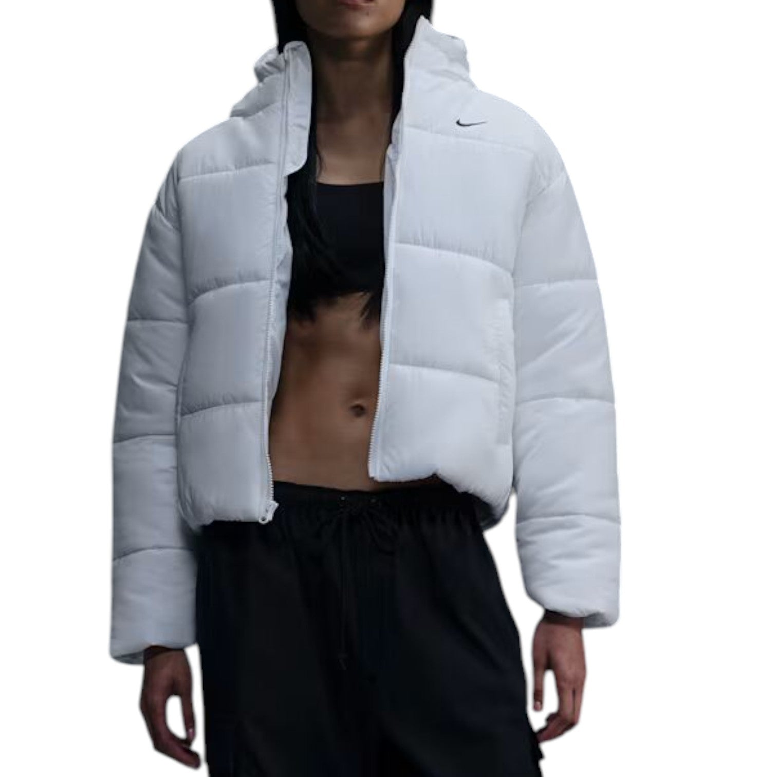 Куртка (WMNS) Nike Classic Puffer Therma-FIT Loose Hooded Jacket 'White Black' — фото 2