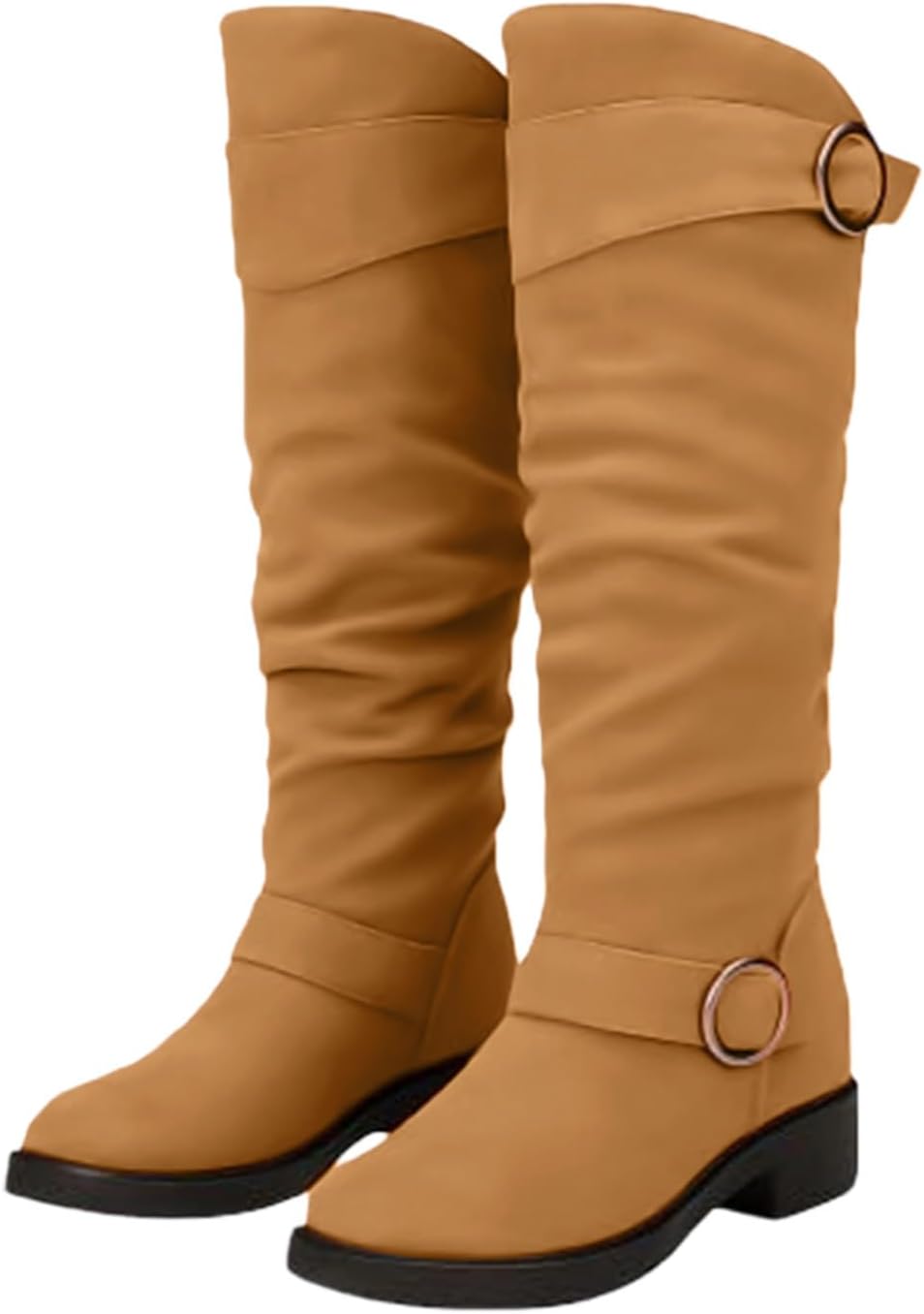 

Женские ботинки выше колена с низким каблуком, мягкие, с круглым носком, ботильоны для широкой голени, удобные, на подтяжках, осенне-зимние, модные ботинки с нескользящей подошвой Toumov, хаки