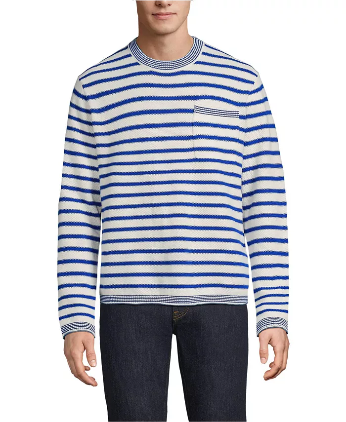 

Мужской хлопковый свитер с длинными рукавами и круглым вырезом Lands' End, белый