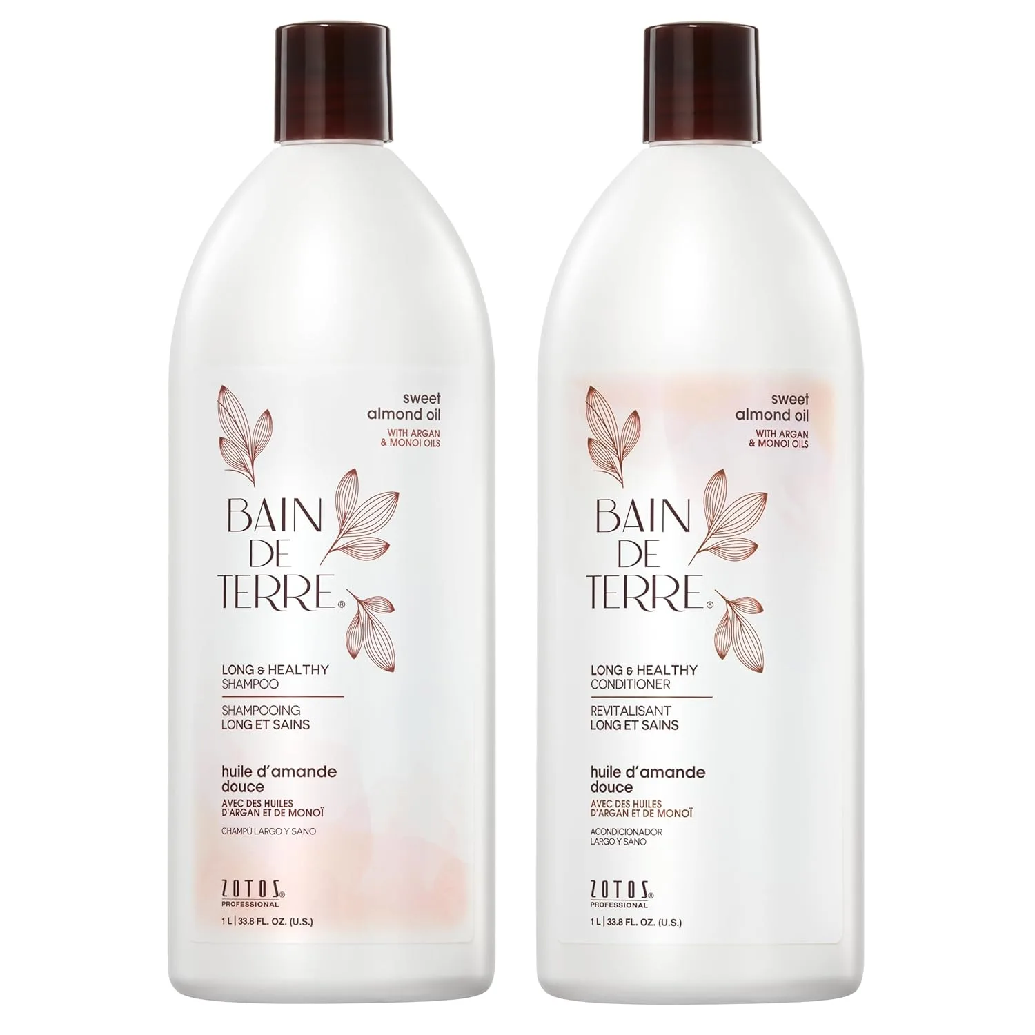 Набор шампуня и кондиционера Bain de Terre Long & Healthy | Масло сладкого миндаля | Укрепляет и питает длинные, растущие волосы | Без парабенов | Подходит для окрашенных волос | 950 мл