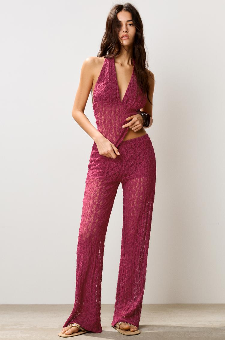 

Кружевные брюки Pull And Bear, розовый