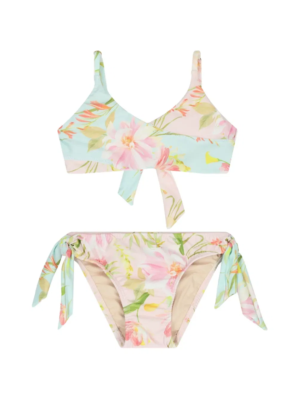 Купальник из двух частей с цветочным принтом и завязками Pq Swim Kids, розовый