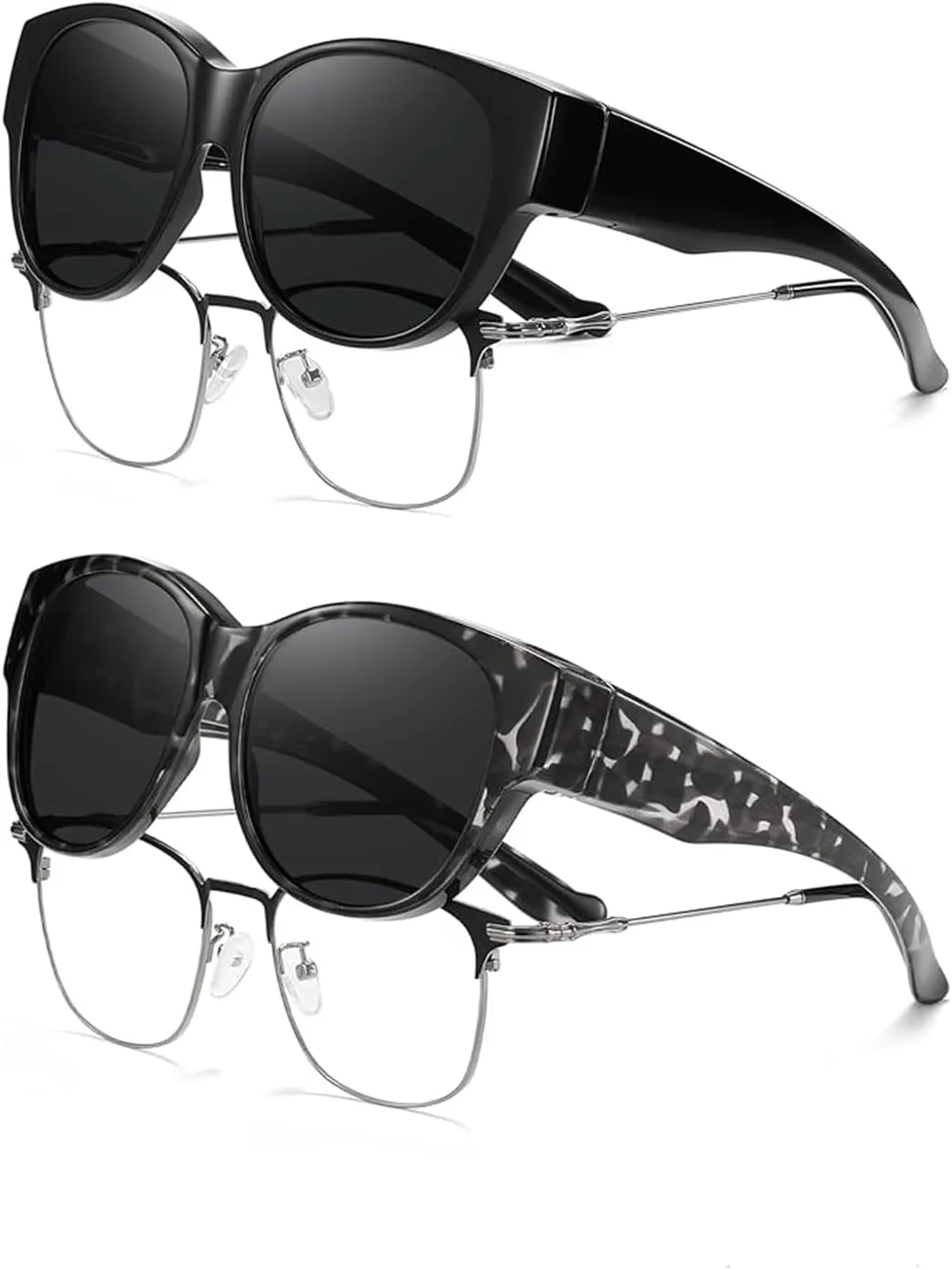 

Модные солнцезащитные очки HAOLOTA в форме «кошачий глаз», черные с серой черепаховой оправой, подходят для ношения поверх очков, с защитой от УФ-излучения, black