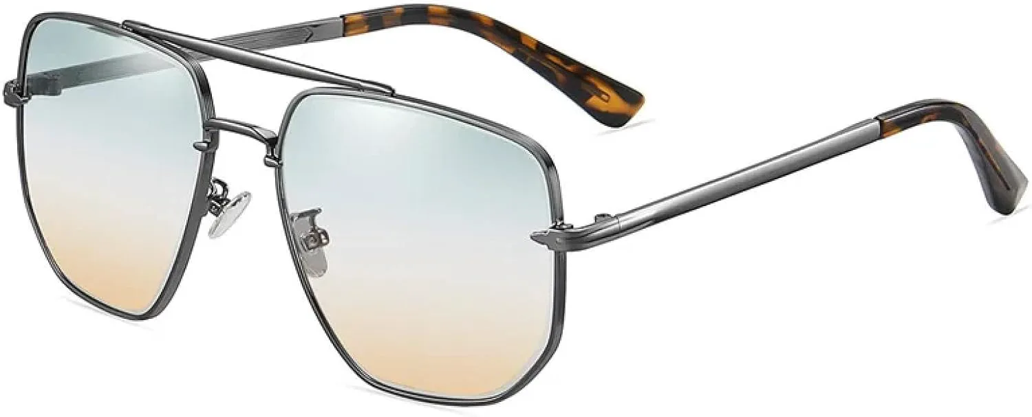 

Мужские солнцезащитные очки с двойным лучом, модные, с эффектом сияния, ретро, ​​классические, для вождения, с защитой от УФ-излучения UV400 VFDHN, Gun Greentea