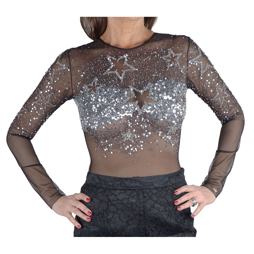 

Шикарный полупрозрачный топ-боди с пайетками Elisabetta Franchi, черный