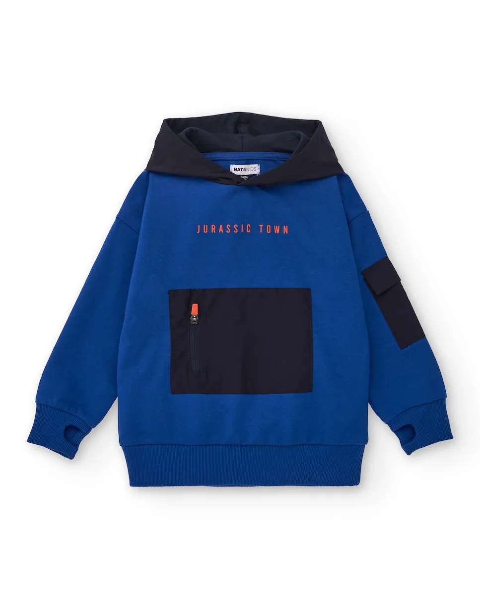 

Синяя толстовка с капюшоном для мальчика с городским принтом Tuc tuc, синий