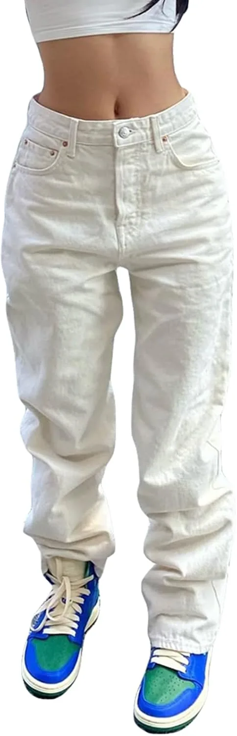 

Fanvereka женские джинсы mid-rise baggy с прямыми широкими штанинами