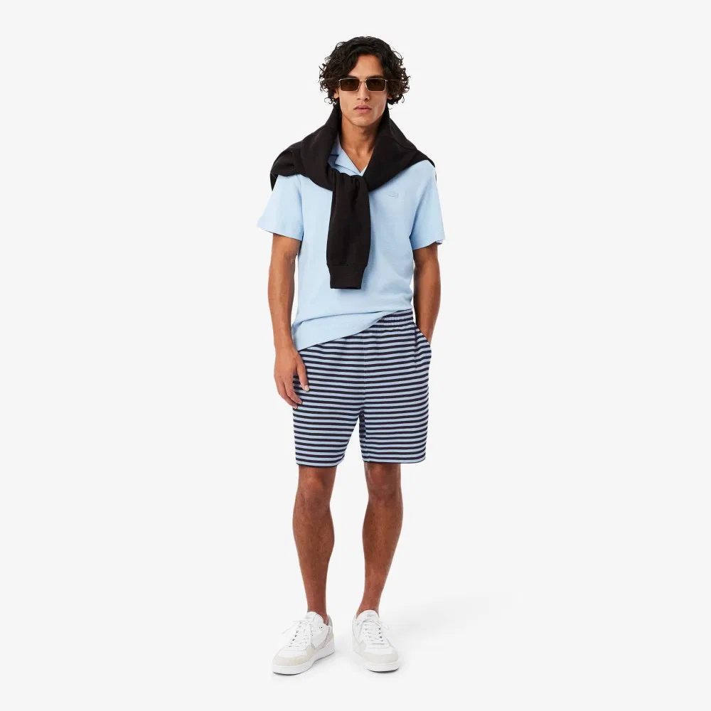 Мужские шорты из поплина в горизонтальную полоску синие от Lacoste — фото 4