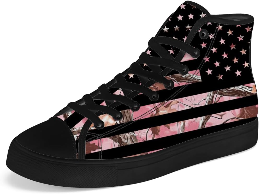 

Камуфляжные кроссовки с американским флагом, высокие кеды из парусины на шнуровке, повседневная обувь, подарок для мужчин и женщин Chebing, розовый