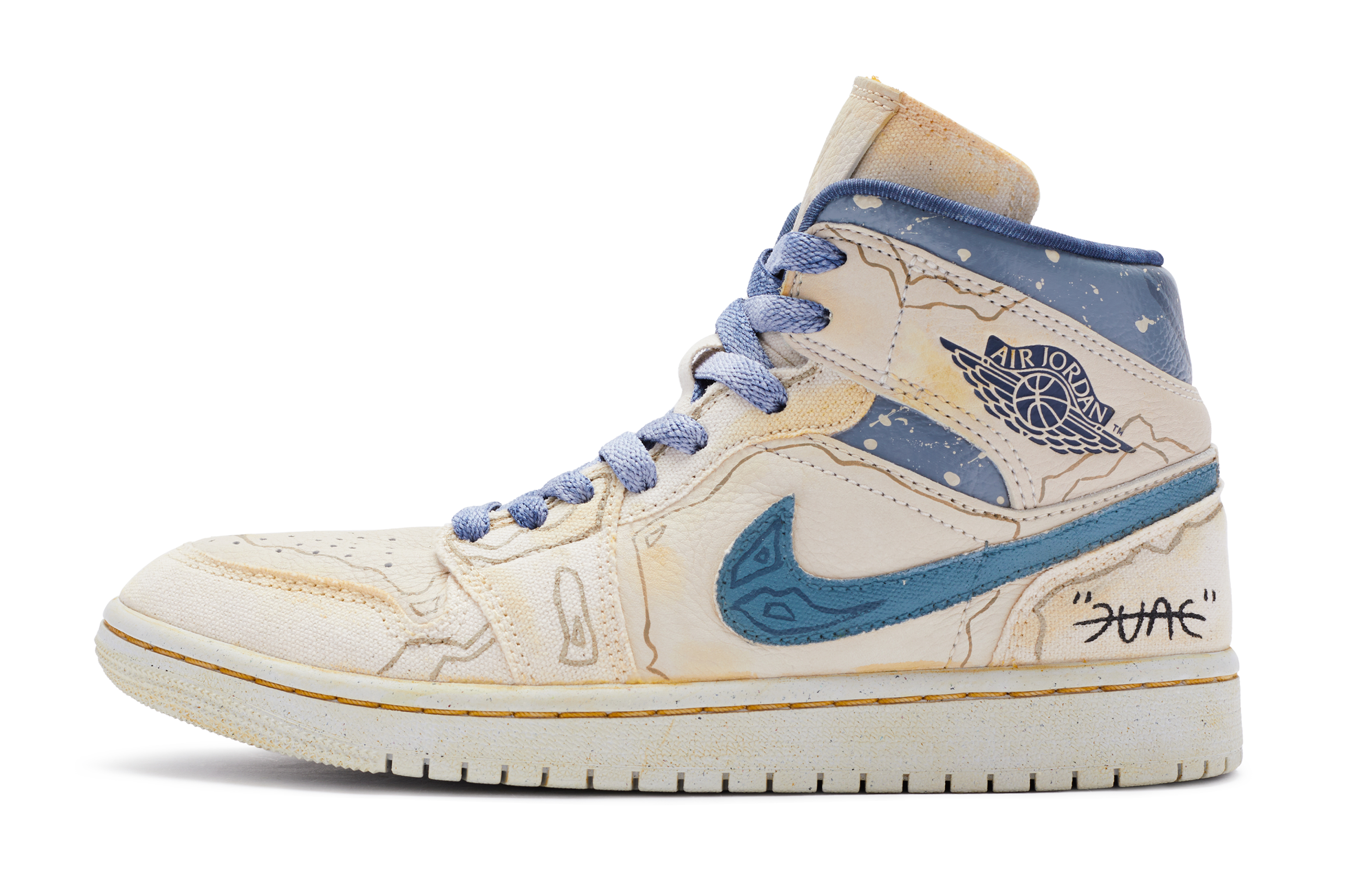 

Кроссовки Air JORDAN 1 Vintage Basketball Shoes Women's High-Top Beige Blue Color