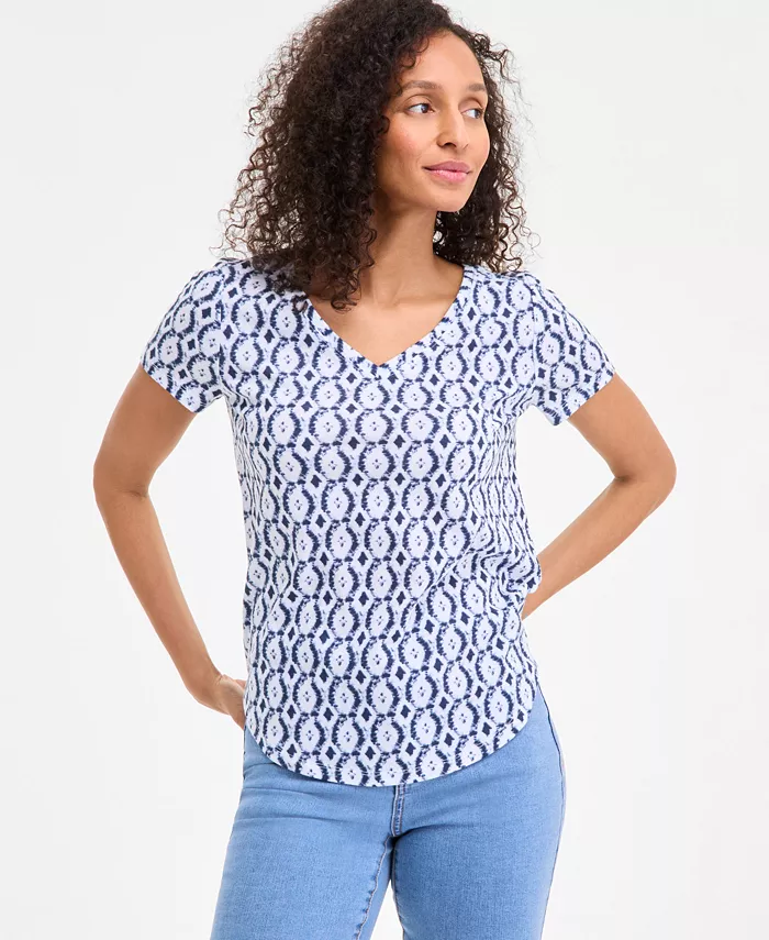 

Футболка с V-образным вырезом Petite Dyed Geo Perfect Style & Co, синий