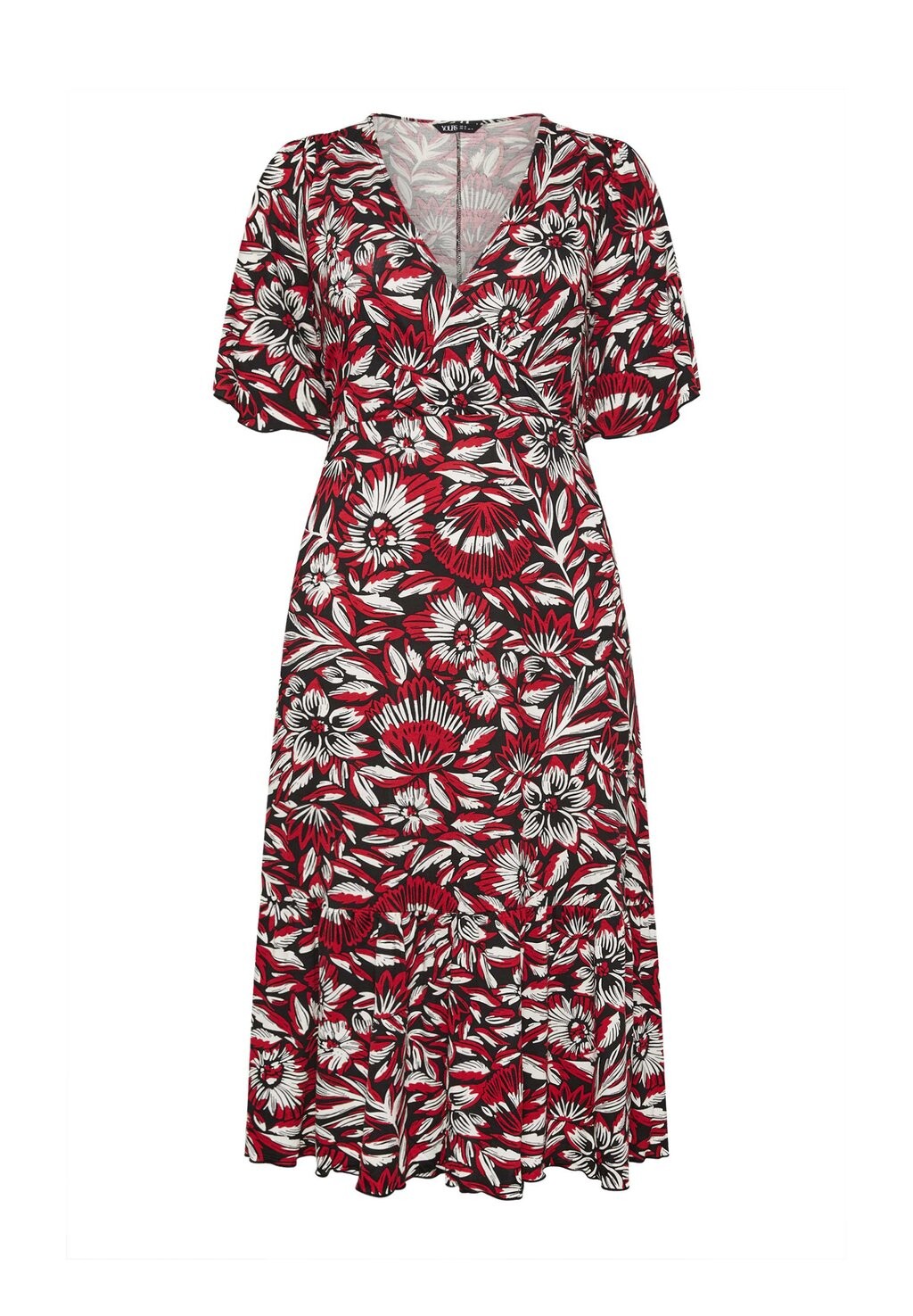 

Летнее платье Floral Print Sleeve Midi Yours Clothing, красное
