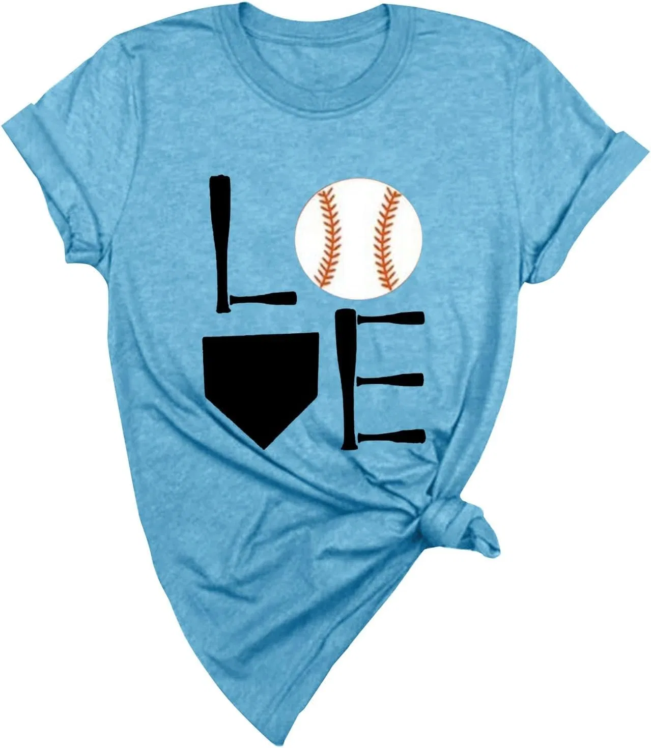 Блуза с принтом, Casual Blouse for Women's Baseball Letter Print, голубой