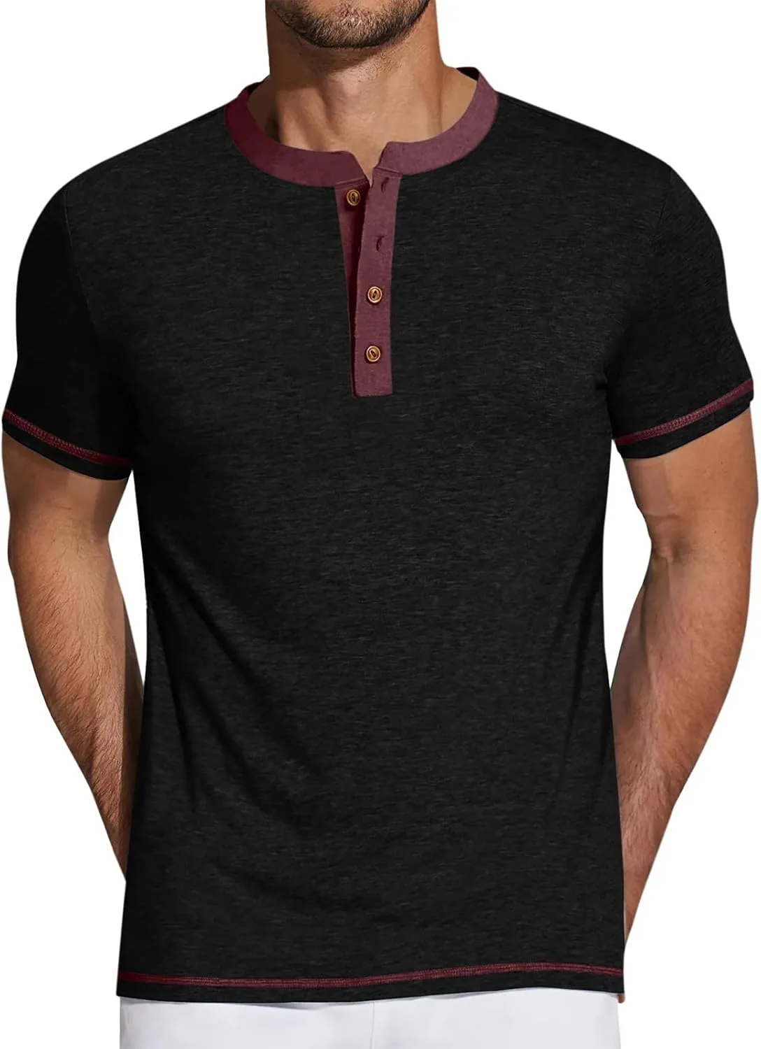 

Мужская футболка хенли с коротким рукавом, летняя базовая