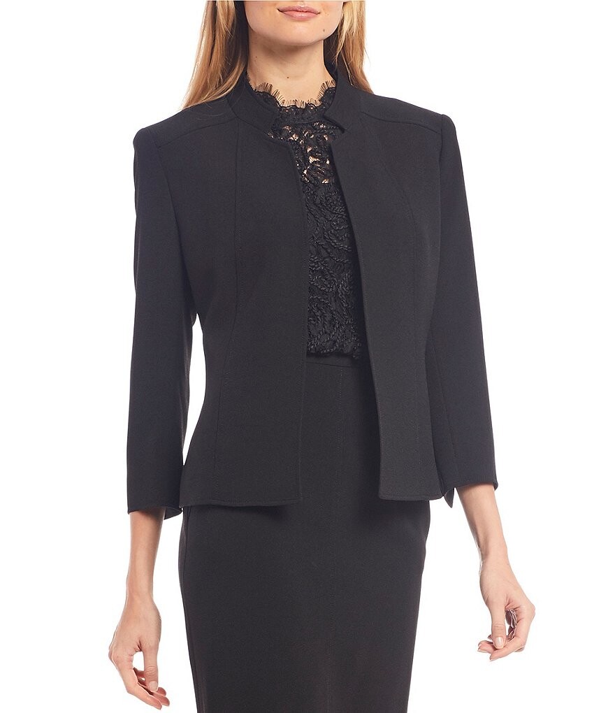 

Куртка Anne Klein из эластичного крепа с простроченными рукавами 3/4 и открытой передней частью, черный