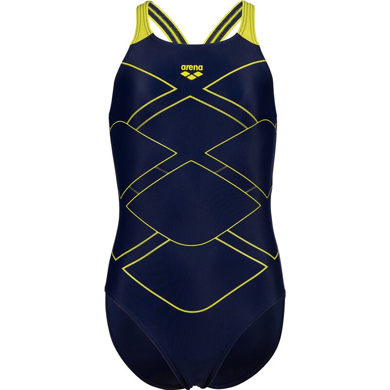 

Купальник для девочек, V-образный вырез на спине, графический виол Arena, синий