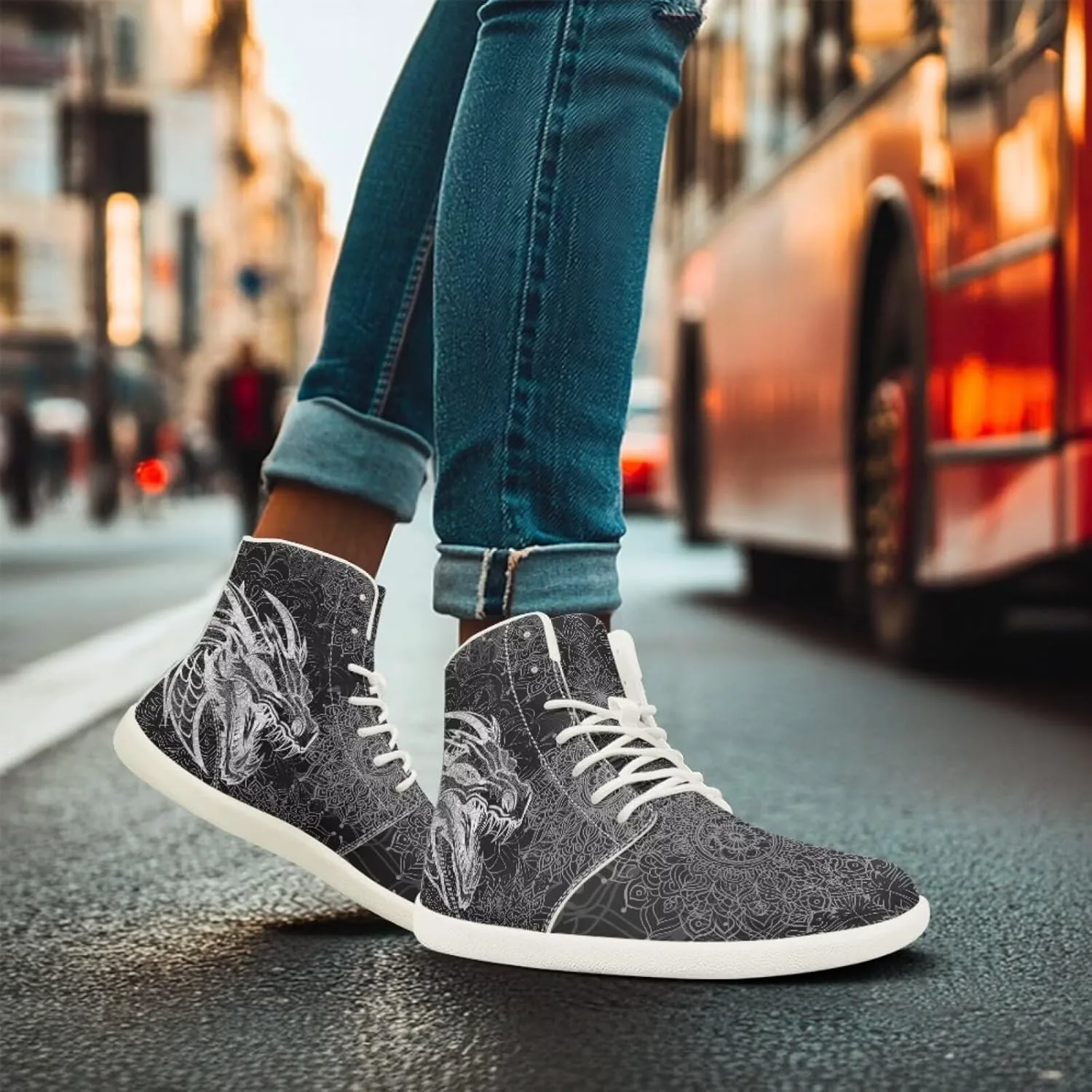 Мужские кроссовки Dragon Print для бега, слипоны, высокие, для ходьбы, занятий в спортзале, тенниса и спорта Ecaestolph, черный — фото 4