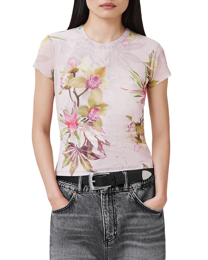 

Элли Флорал Сетчатая Футболка ALLSAINTS, розовый