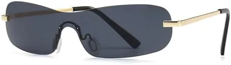 

2027 Женские цельные солнцезащитные очки без оправы с металлическим градиентом, панк-стиль, мужские очки для вождения, защита от УФ-излучения UV400 MTZJH, 3