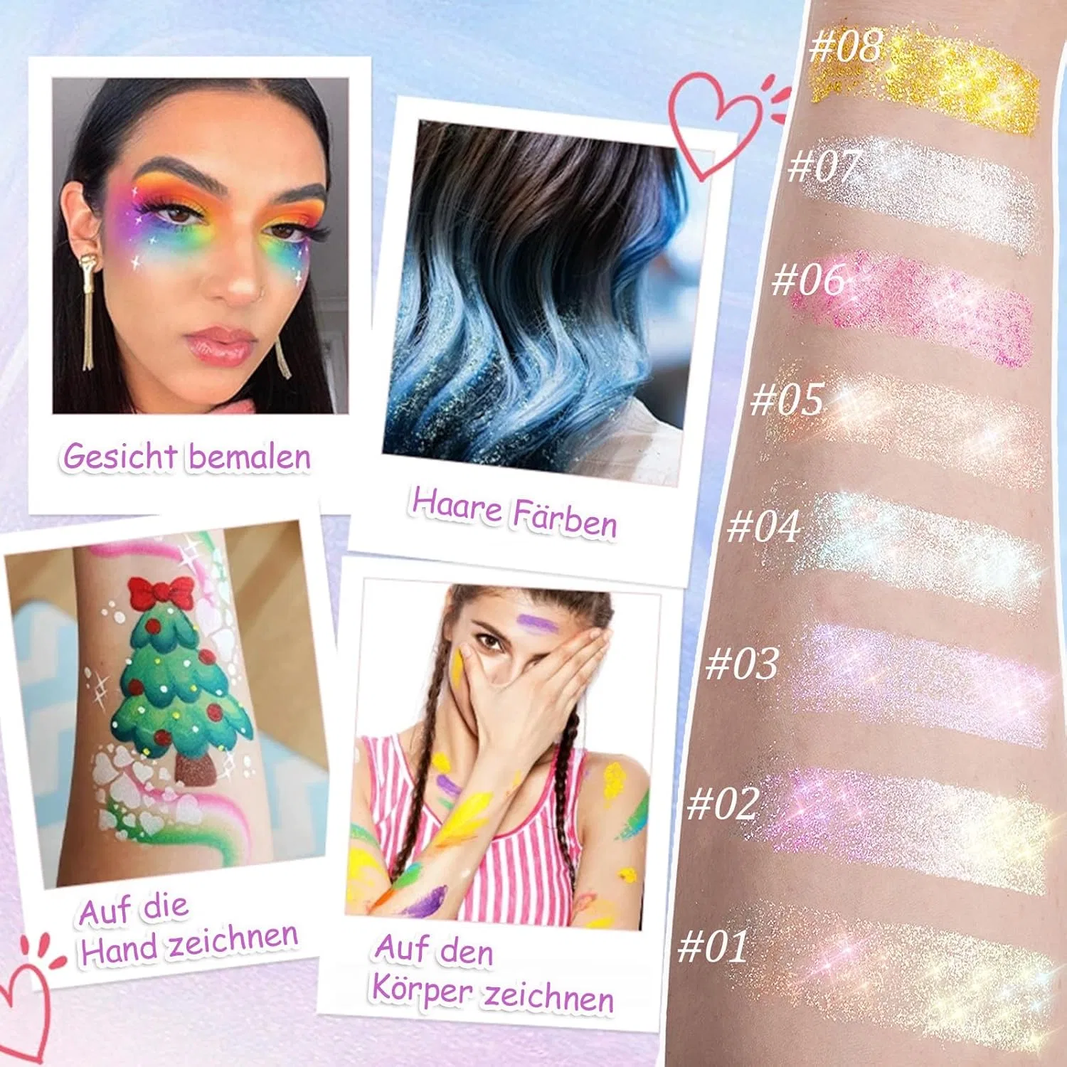Стик-гель для тела с блестками Roll-On Sparkly Meitrend, 01Rainbow — фото 3