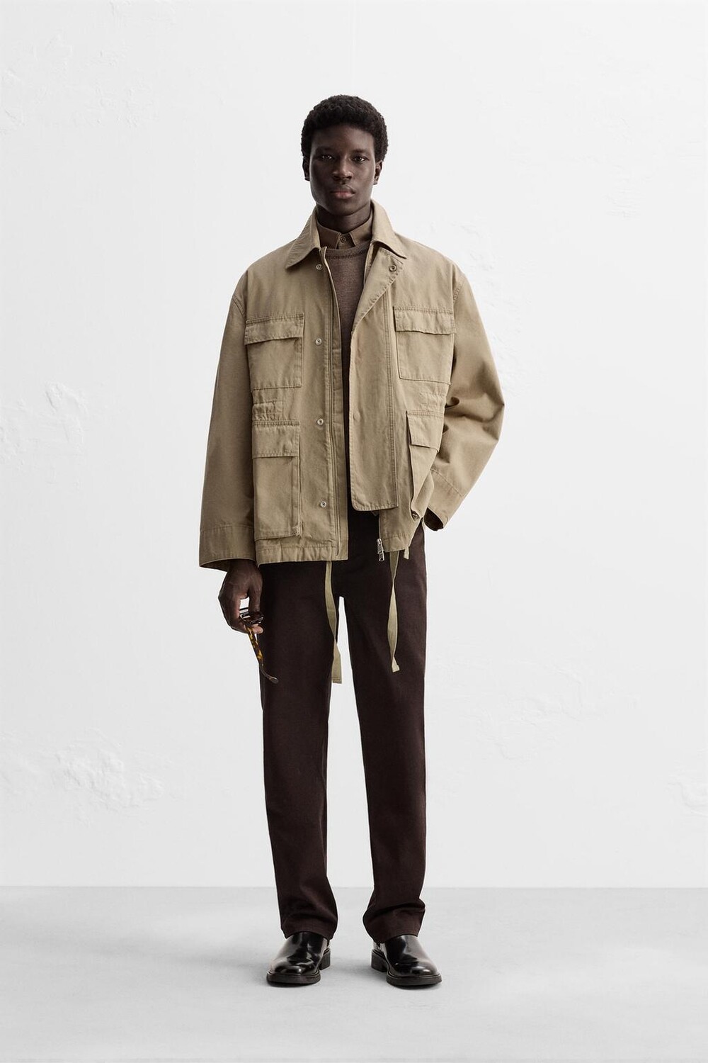 

Парка из мытой панзеты ZARA, серо-коричневый