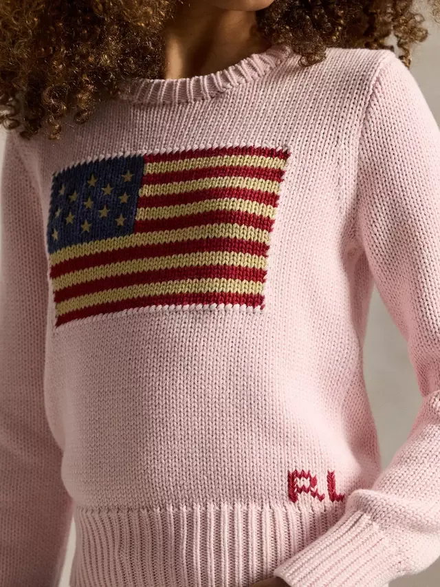 Детский хлопковый джемпер с американским флагом, розовый цвет Акация Ralph Lauren — фото 2