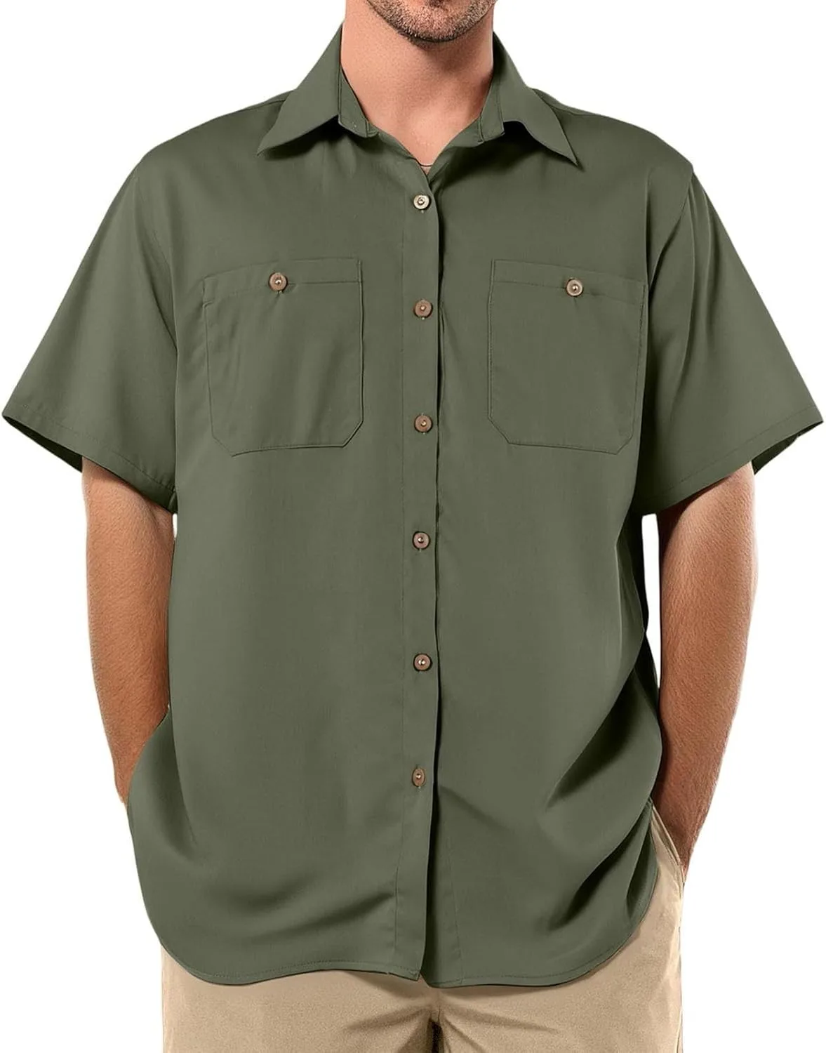 

Мужская летняя рубашка с лацканами и короткими рукавами для работы и отдыха