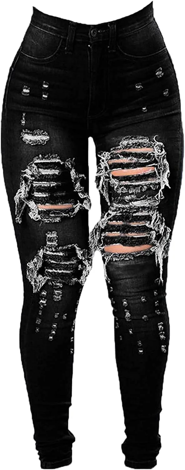 

Женские джинсы Maiyifu-GJ High Waist Ripped Skinny - облегающие с потертостями